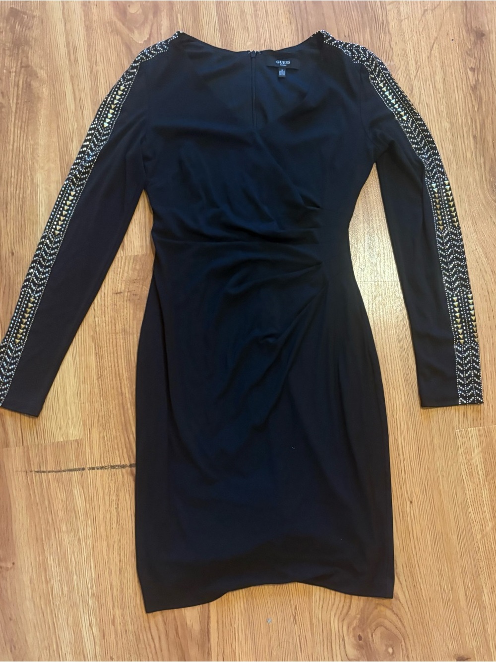 Guess Black Long Sleeve Embellished Sheath Dress